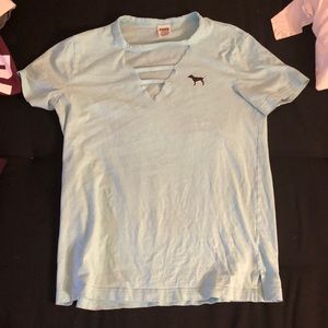 Light blue pink vneck